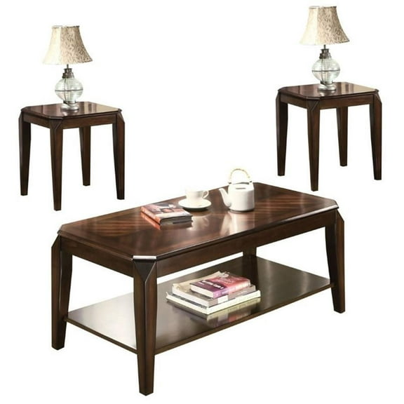 Kingfisher Lane 3 Piece Rectangular Coffee Table Set in Walnut