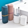 thumbnail image 1 of Portable Plastic Travel Toothbrush Case Multifunction Toothpaste Travel Case Holder for Travel, Business, Home, Camping, 3PCS, Blue+Pink+White， Toothpaste, Comb and Toothbrush are Not Included, 1 of 4