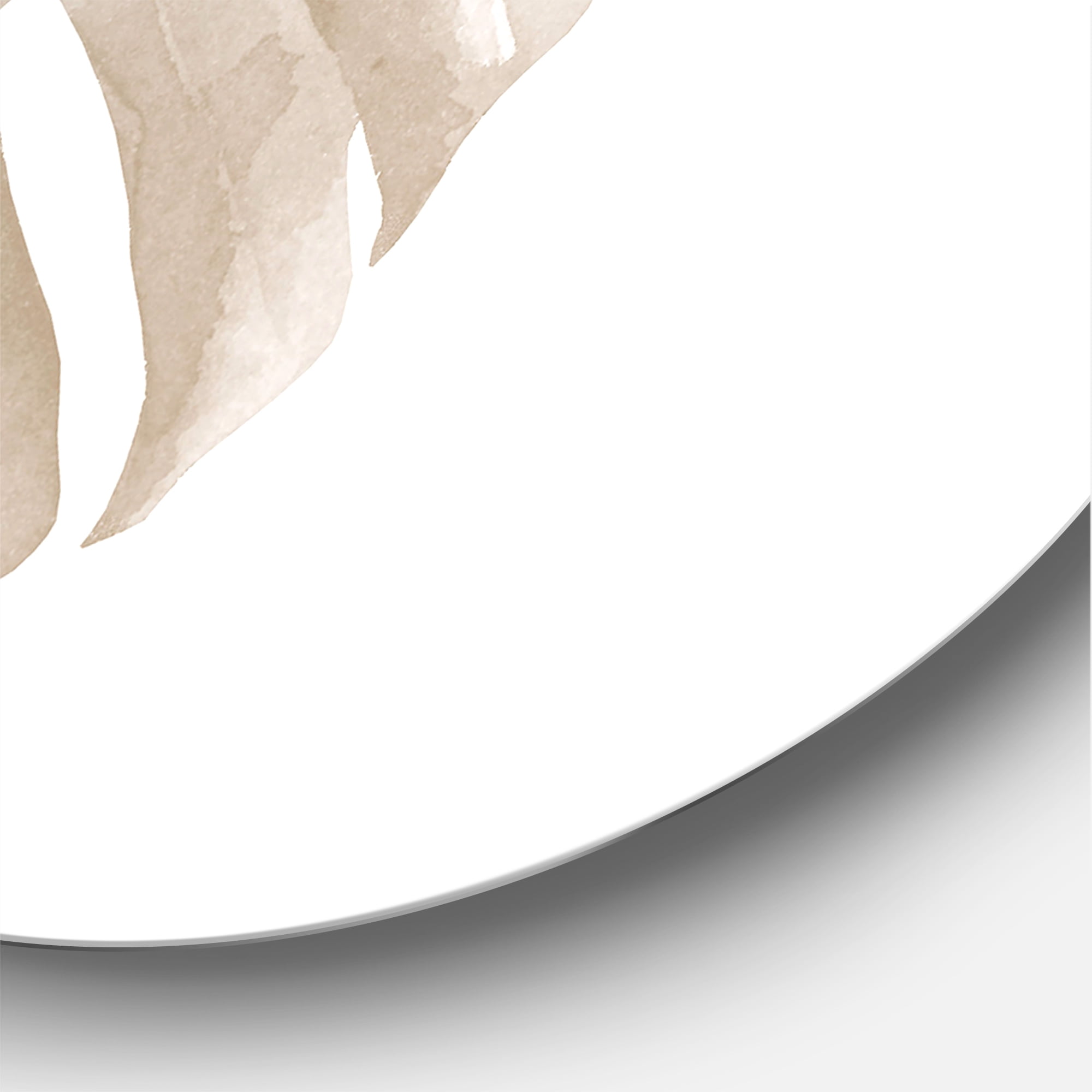 Designart 'Beige Ivory Pastel Monstera Heart Shaped Tropical Leaf' Traditional Circle Metal Wall Art 23x23 - Disc of 23