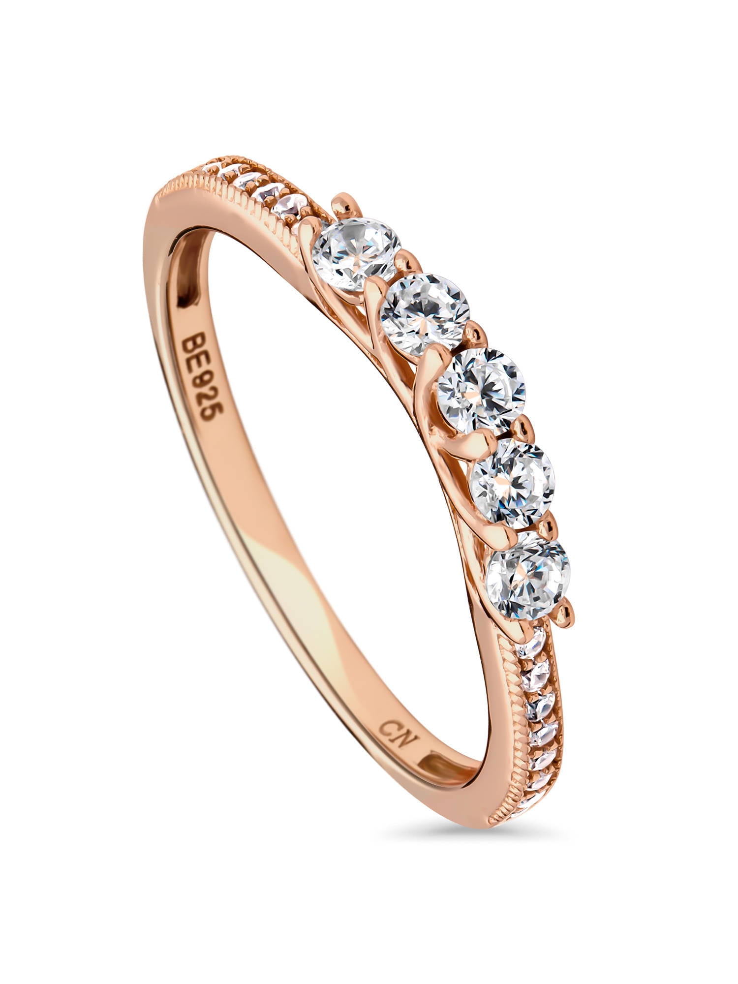 BERRICLE Rose Gold Plated Sterling Silver Cubic Zirconia CZ 5-Stone Cu  ☆日本の職人技☆ ファッション
