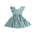 thumbnail image 1 of Girl?s Summer Pleated Fly Sleeve Dress Fresh Solid Color Bow Backless Children A-line Princess Dress, 1 of 5