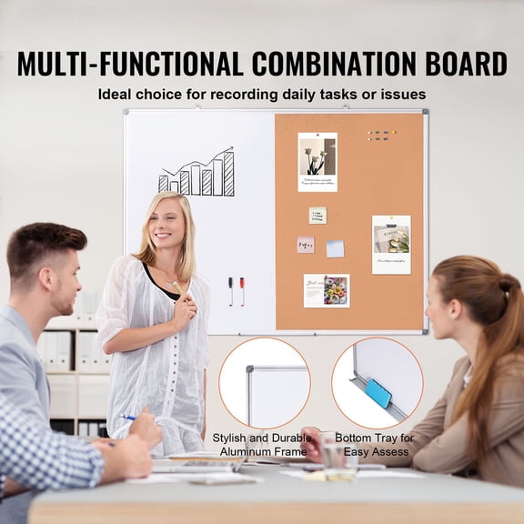48"x 36" Whiteboard & Cork Board Combo with Aluminum Frame 鈥?2-in-1 Magnetic Dry Erase Bulletin Board for Wall Mount 鈥?Ideal for School, Home, Office