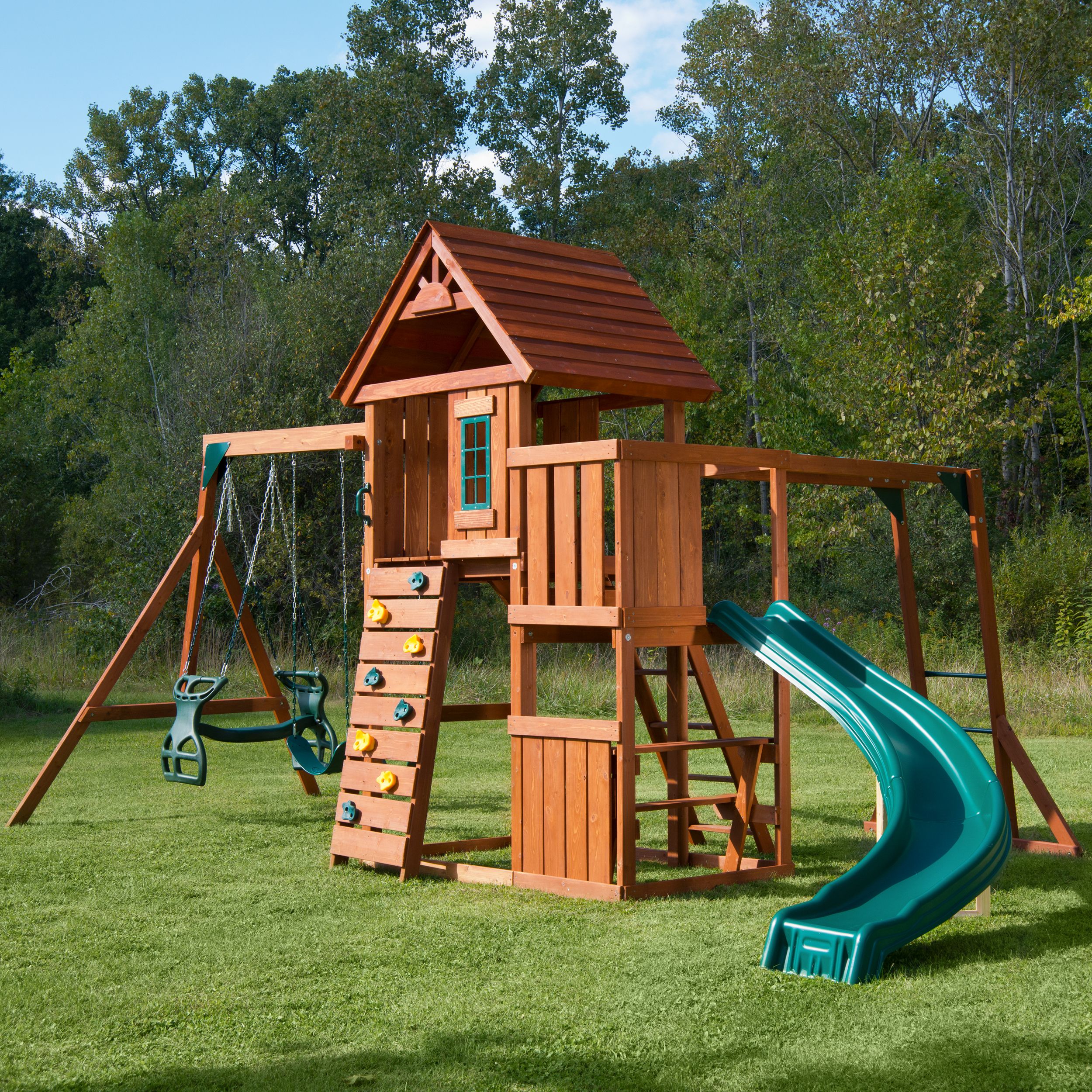 Swing-N-Slide Cedar Brook Wooden Backyard Play Set with Monkey Bars, Swings, and Curved Slide - image 2 of 6