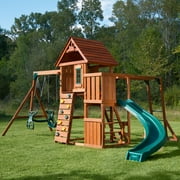 Swing-N-Slide Cedar Brook Wooden Backyard Play Set with Monkey Bars, Swings, and Curved Slide