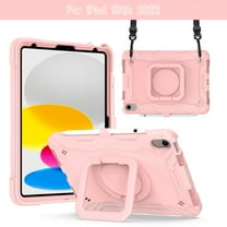 Dteck Case for iPad 10th Generation 10.9-inch,iPad 11-inch (A16) 2025 Shockproof Rubber Heavy Duty PC Hard Case with Shoulder Strap Handle Kickstand Kids Friendly Cover,Rosegold