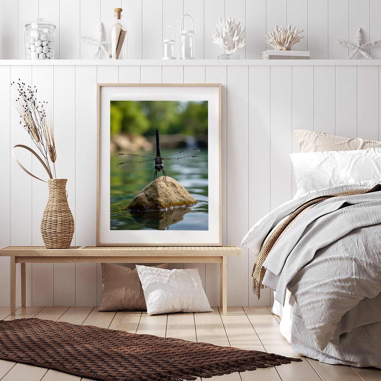 Diamond Art Kit for Adults, Dragonfly Perched On Rock Lake Diamond Painting for Adults Beginners, DIY Diamond Art Painting Kits, 5D Diamond Painting Crafts for Home Decor 12x16 Frameless