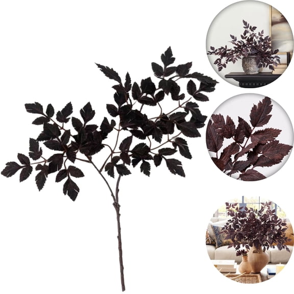 huayou Black Autumn Leaf Stem, 17.72 Inch Branch Ornament, Gothic Foliage Pick Decor for Halloween Vase Arrangement Indoor Scene Decoration