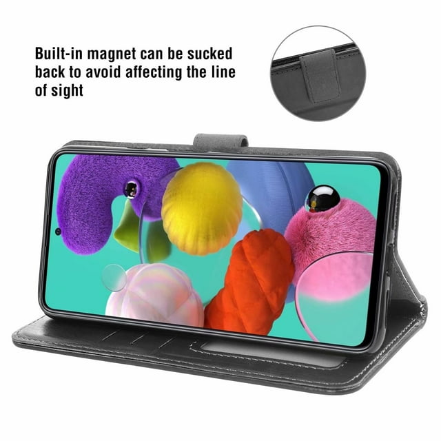 Mobile Phone Cover for Samsung A51-M40s / A71, Cover Premium Pu Leather Tpu Flip Cover Magnetic Closure Card Compartment Stand Function Wallet with Lanyard Protective Cover