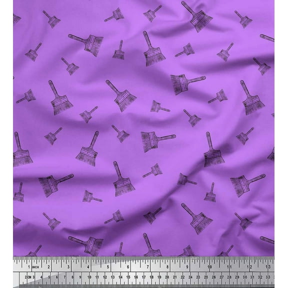 Soimoi Purple Cotton Duck Fabric Paint Brush Hardware Printed Fabric 1 Yard 42 Inch Wide