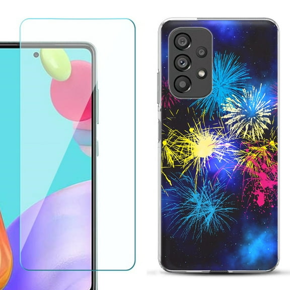 Slim-Fit Fashion Phone Case for Samsung Galaxy A53 5G, with Tempered Glass Screen Protector, by OneToughShield ® - Fireworks