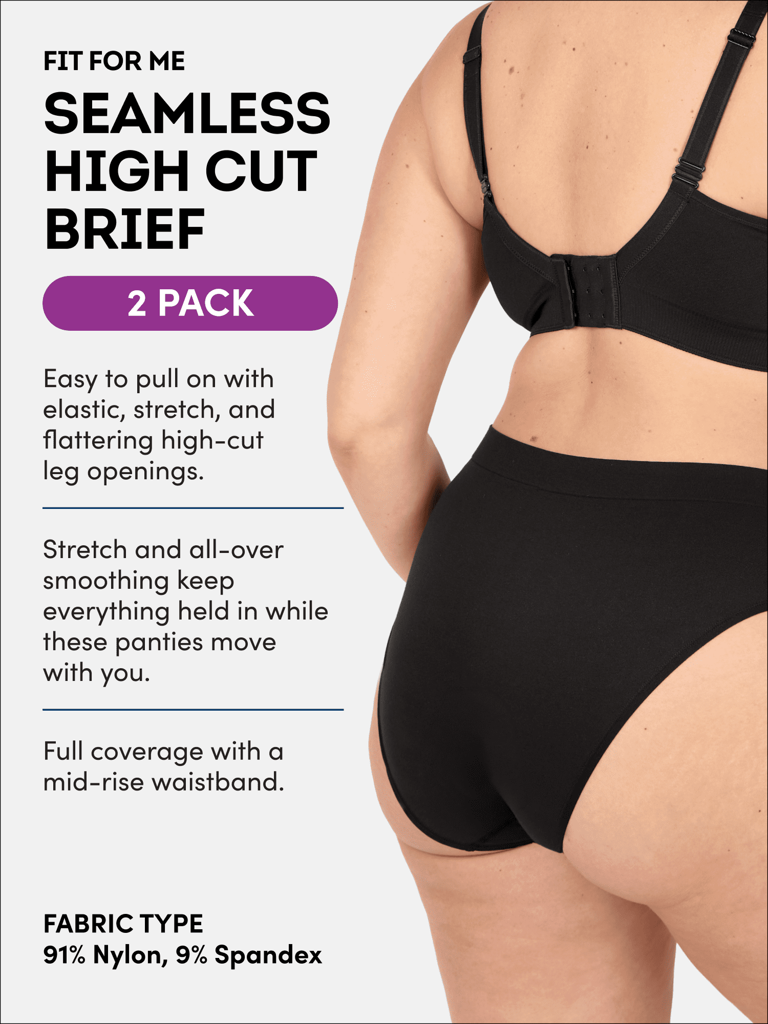 Fit for Me by Fruit of the Loom Women's Plus Size Seamless High Cut Brief, 2-Pack, Sizes 1X-4X