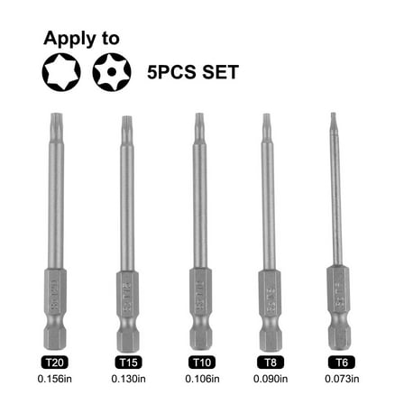 5 Pcs T6-T20 75mm Torx Screwdriver Bits Set Magnetic Screwdriver Hex Shank