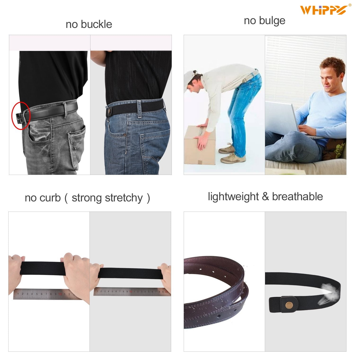 WOWOGO 2 Pack No Buckle Belts
