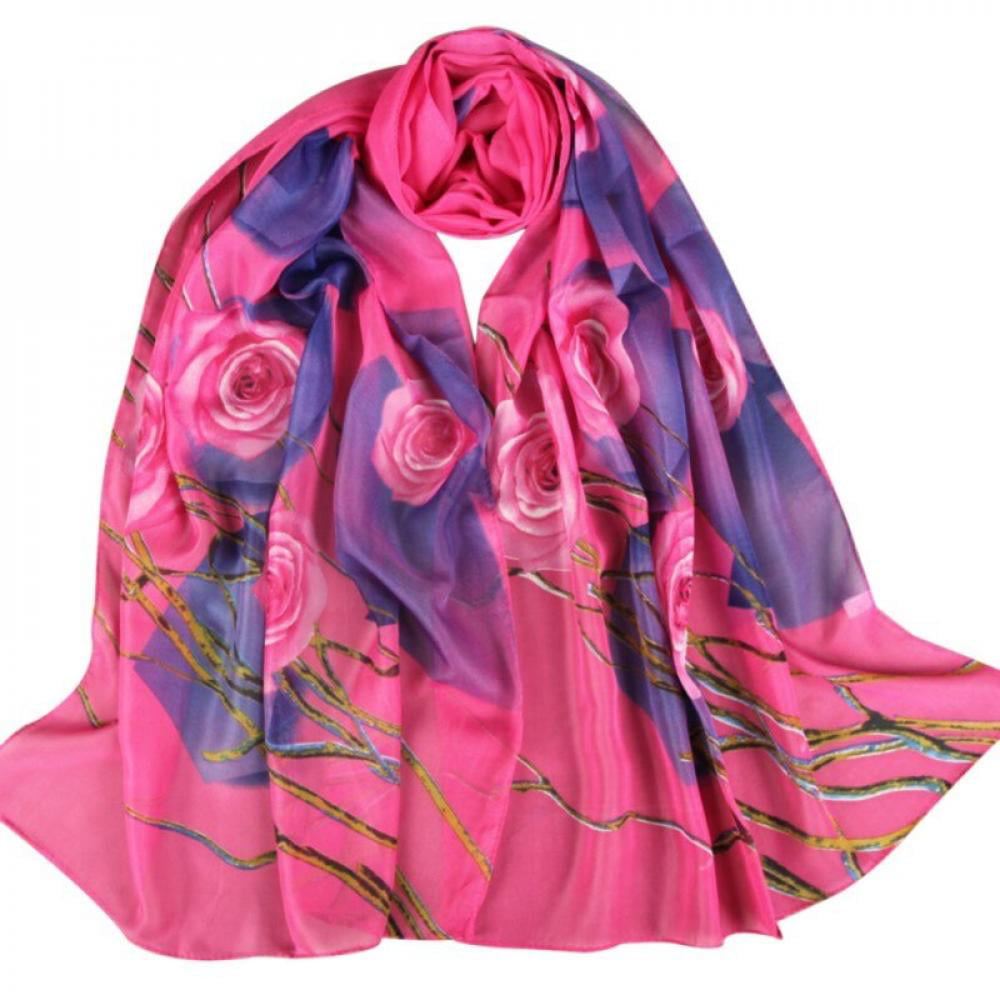 Women's Bandana Summer Scarf Sunscreen Wrap Floral Leaf Shawl Foulard Silk Hijab 