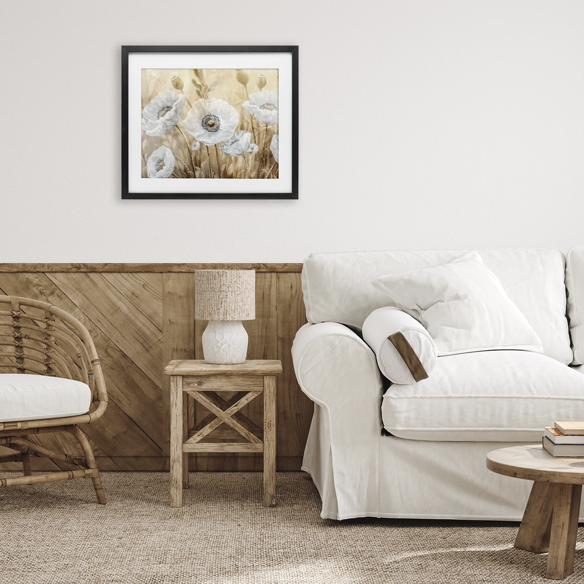 Stupell Industries White Poppies Beige Field Black Framed Print Under Glass, design by Kim Allen