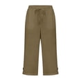 thumbnail image 3 of HongQid Cotton Capri Pants Drawstring Elastic Waist Split Cuff Cropped Trousers Textured Side Pockets Lightweight Casual Bottoms for Women Summer, 3 of 4