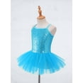 thumbnail image 5 of Lejafay Kids Girls Sequined Ballet Tutu Dress Gymnastics Leotard Dress Blue L, 5 of 7