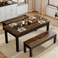 thumbnail image 2 of Tribesigns Dining Table Set for 4-6, 3 Pieces Wood Kitchen Table with 2 Benches, 55-Inch Farmhouse Rectangular Dinner Room Table (Brown&Black), 2 of 17