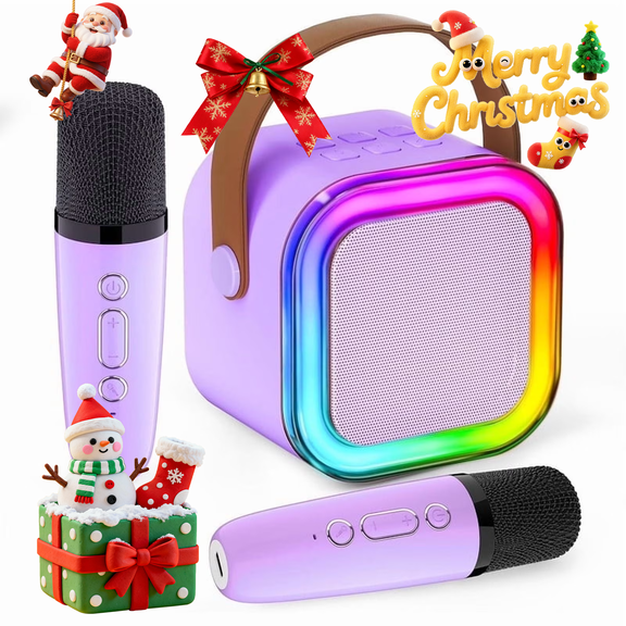 BONAOK Mini Karaoke Machine for Kids, Portable Karaoke Speaker with 2 Wilreless Microphones and Bluetooth for Home Party, Birthday Gifts for Girls(Purple)