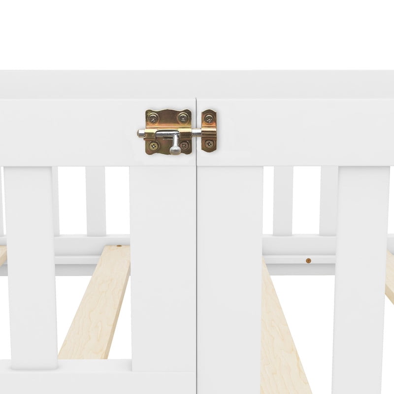 Twin Floor Bed, Wood Twin Size Montessori Bed with Rails, Twin Bed Frame with Slats, No Box Spring Needed,White