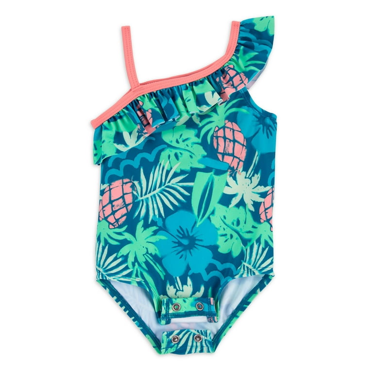 BLUE, GREEN AND PINK TWO PIECES SWIMSUIT WITH FLOWERY PRINT, CHILD BLUE, GREEN AND PINK TWO PIECES SWIMSUIT WITH FLOWERY PRINT, CHILD