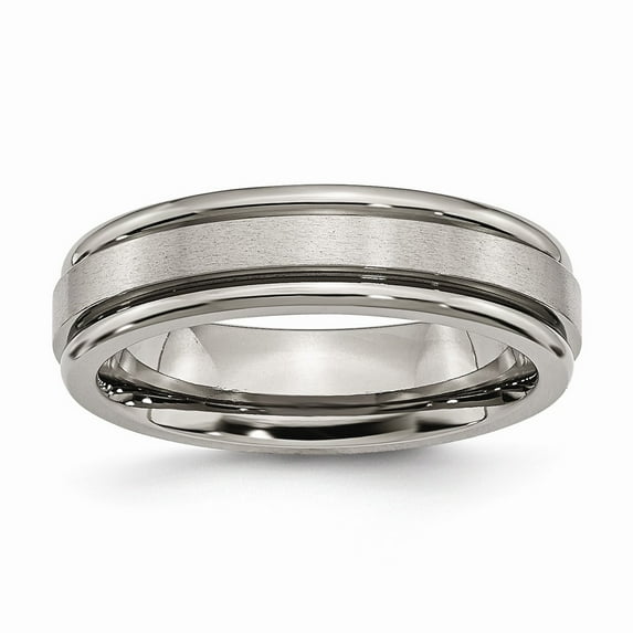 Solid Titanium Grooved Edge 6mm Wedding Brushed Matte Finish Band Ring Comfort-Fit Size 9