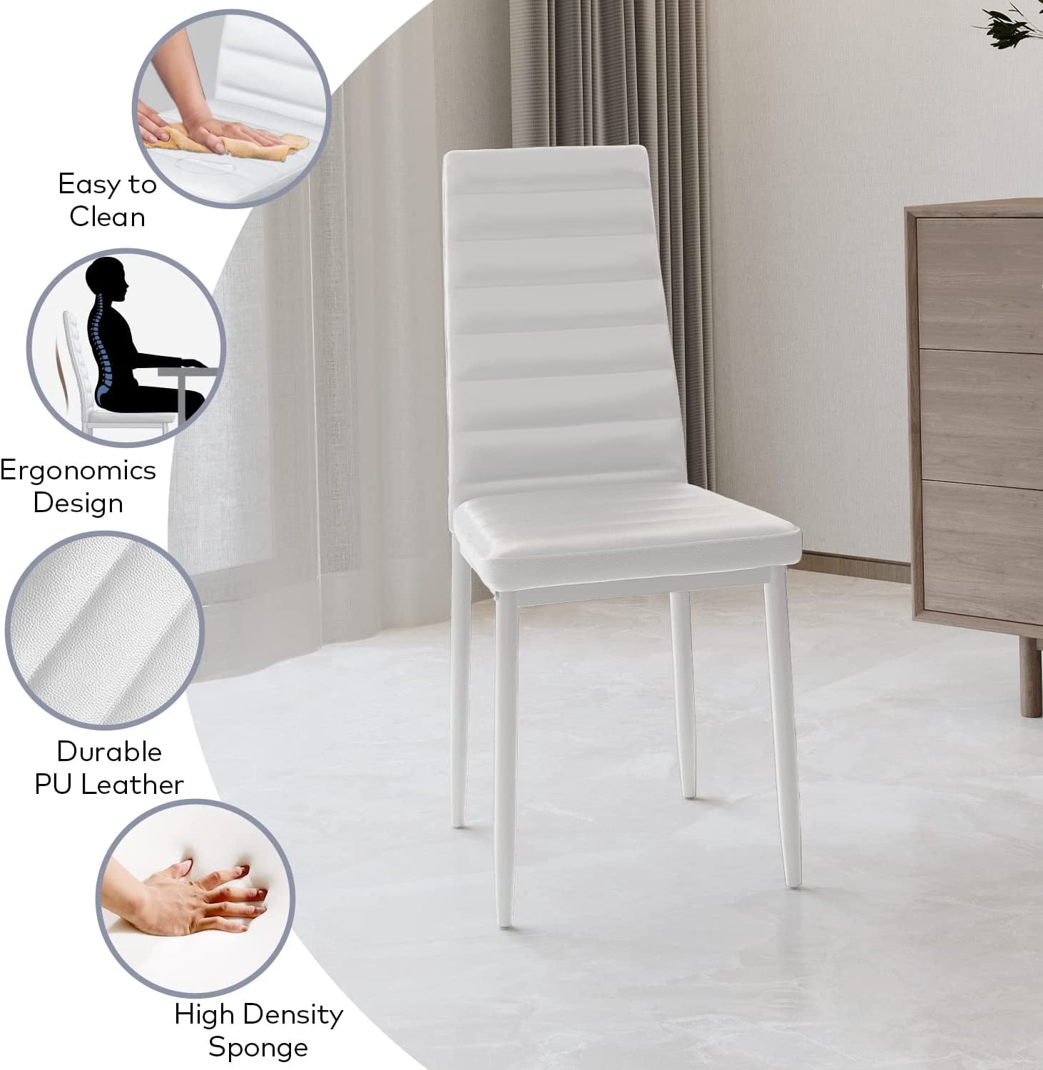 Aiho 6-Seater Modern Dining Table Set with PU Leather Chairs for Kitchen, Small Spaces, White