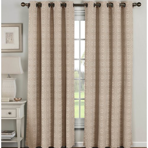 Greek Key Cotton Blend Extra Wide Grommet Curtain Panel Pairs