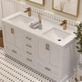 thumbnail image 4 of Ayna Decors Maya 60 in White Double Sink Bathroom Vanity Set with White Quartz Countertop | 4 Soft Closing Doors | 6 Full Extention Soft Close Drawer | Gold Hardware, 4 of 10