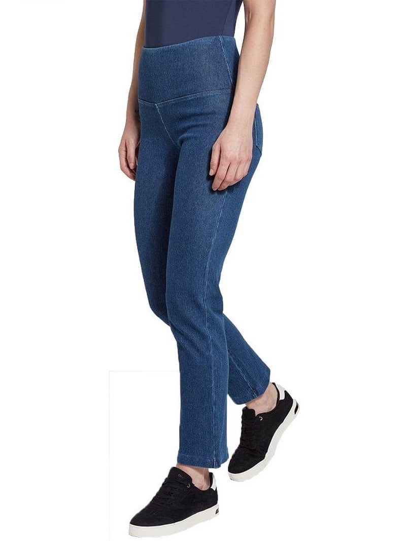 Lyssé Women's Denim Leggings – Skinny Fit, Fringe Tulip Hem, 4X Stretch Knit, Tie-Dye Pattern