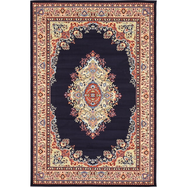 Unique Loom 3128739 6 9 feet (6' x 9') Mashad Area Rug, 6 x 9, Navy Blue/Ivory