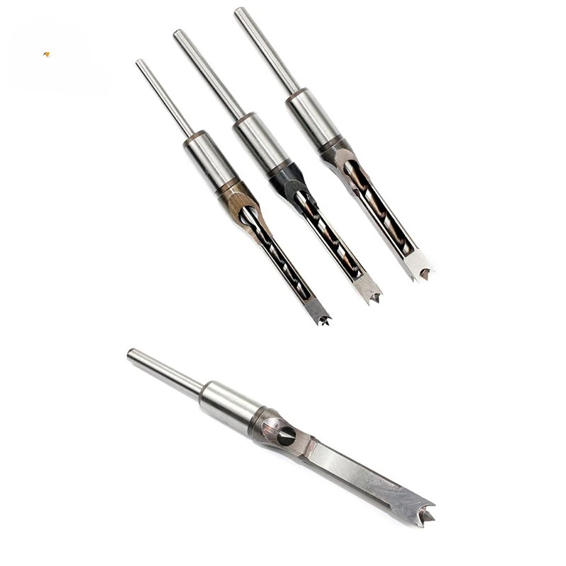 4Pcs HSS Twist Drill Bits Square Auger Mortising Chisel Drill Set Square Hole Woodworking Drill Tools Kit Set Extended Saw LT057