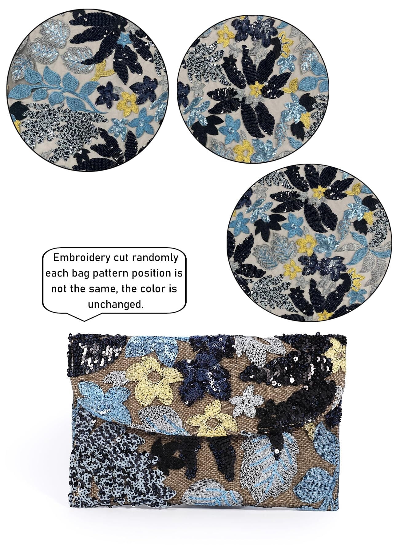 Women's Floral Embroidery Sequin Evening Clutch Bags Party Purses Beaded Evening Bag for Formal