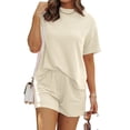 thumbnail image 3 of Short Sets for Women 2 Piece Lounge Set Loose Fit Short Sleeve Tops and Shorts Summer Matching Set Cream White L, 3 of 8