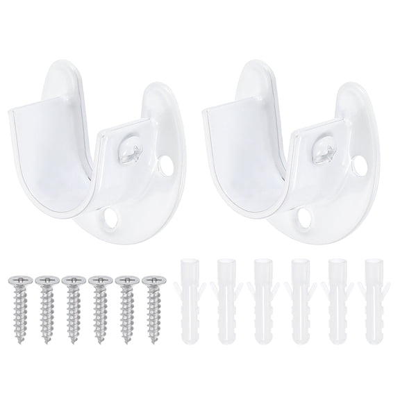 2Pcs Closet Rod End Supports, 0.87" Stainless Steel Flange Rod Holder Bracket End Supports with Screws for Bathroom Closet Curtain, White