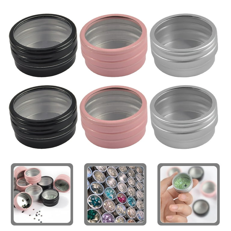 12 Pcs Nail Art Storage Box Metal Container with Lid Jewlery Bead  Containers for Organizing Jewelry Making Organizers Round Aluminum 