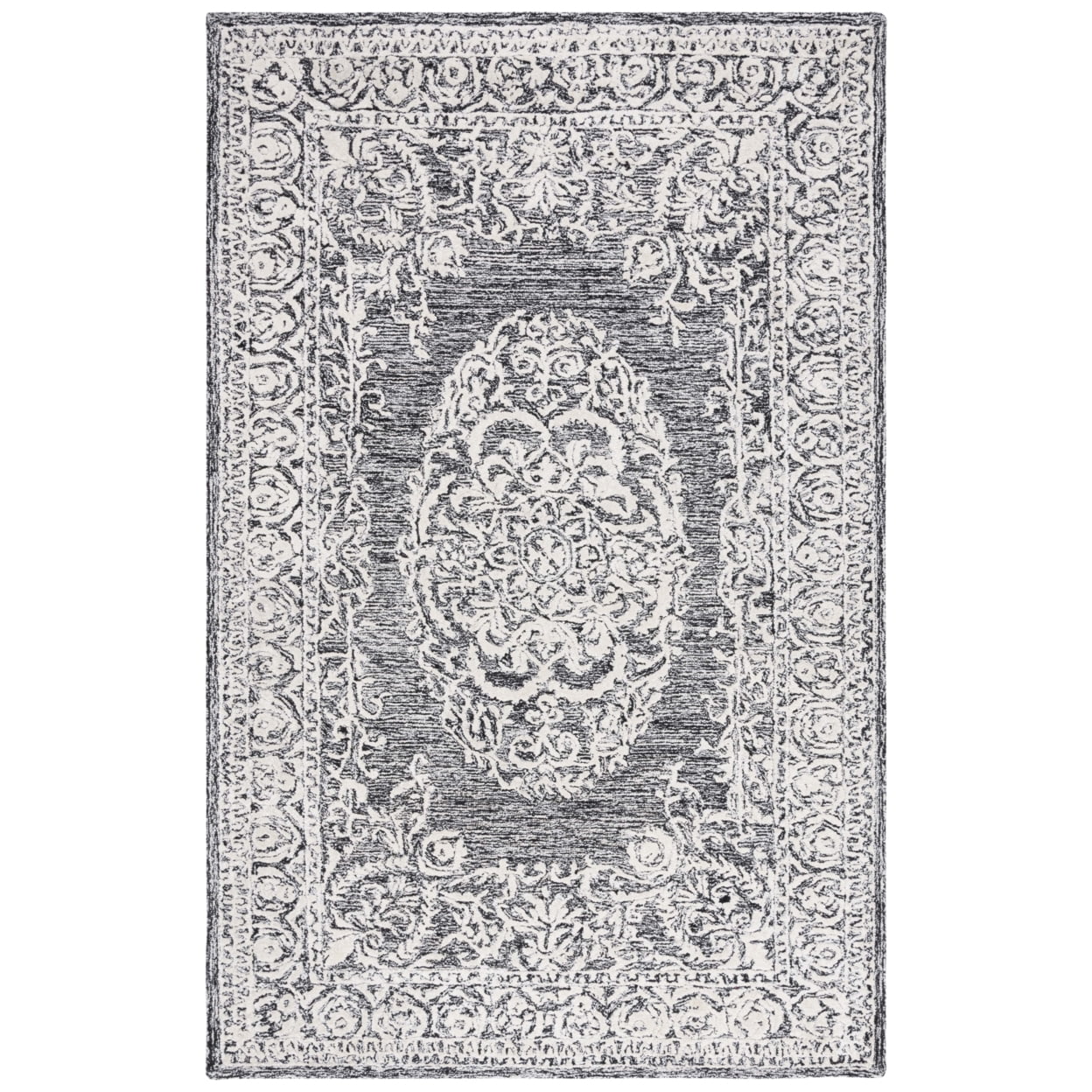SAFAVIEH Precious Darrin Quatrefoil Area Rug, Black/Ivory, 6' x 6' Round