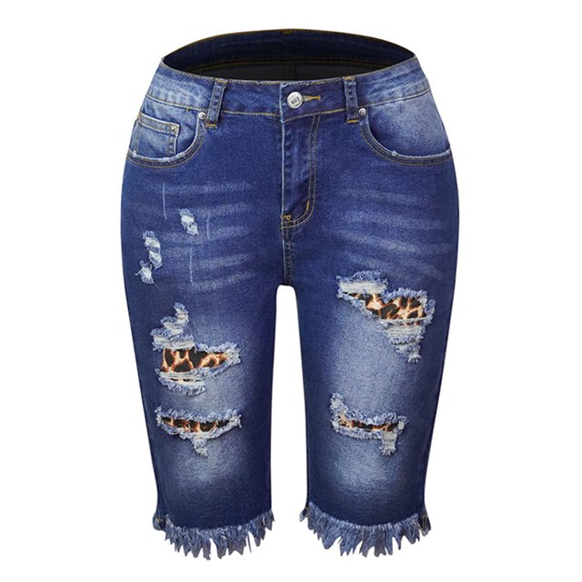 Pantalones cortos de verano de talle medio para mujer, pantalones cortos desgastados con cremallera y botones elásticos informales a la moda con bolsillos