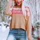 thumbnail image 1 of Long Sleeve Vintage Sweater, Ribbed Collar Crewneck Fashion Comfortable Vintage Printed Knitted Pullover For Female For Home, 1 of 7