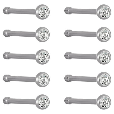 Body Jewelry- Adult Women's Sterling Silver 22G Cubic Zirconia Stud Nose Rings, 9 Pack