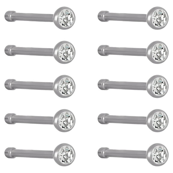 Body Jewelry- Adult Women's Sterling Silver 22G Cubic Zirconia Stud Nose Rings, 9 Pack