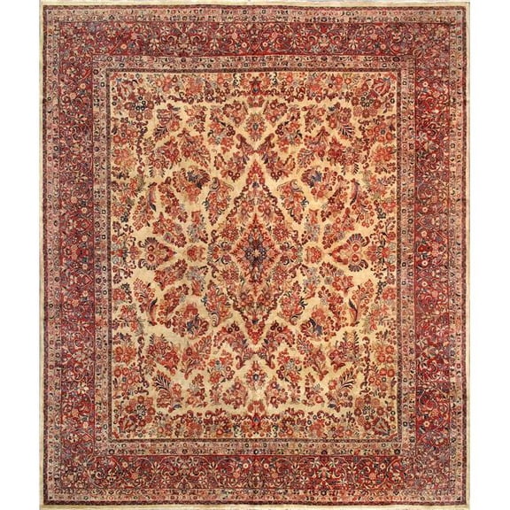 Pasargad Home 039392 Pasargad Home Antique Sarouk Collection Hand-Knotted Lamb's Wool Area Rug-11'10' X 13'11', Ivory/Burgundy