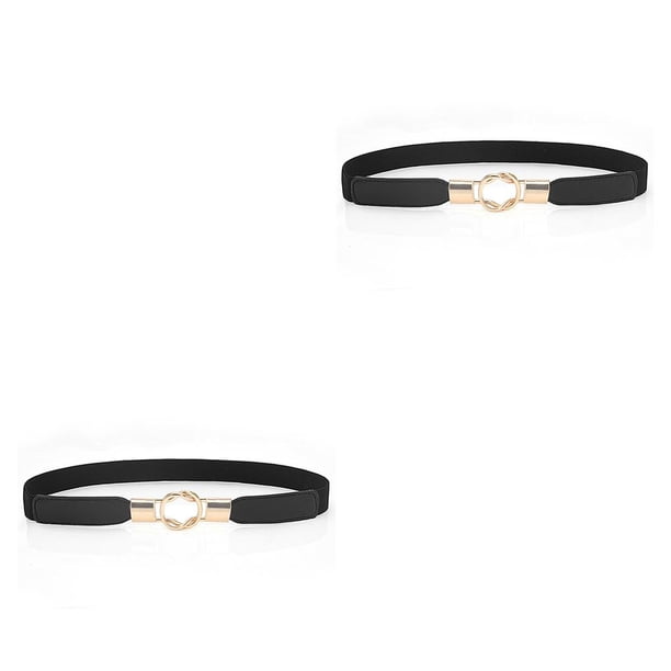 Jumpingount Cinturón de vestir Correas de cuero estrechas universales con hebillas Puffer Coat Decoración Cinturones de accesorios de moda para Negro 2Conjunto