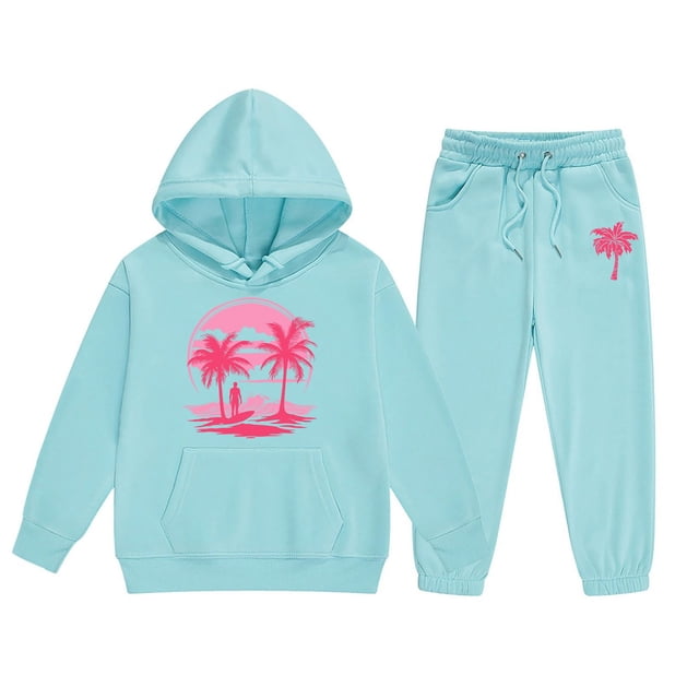 Hiiyo Tenues pour Filles, Sweat à Capuche Graphique à Manches Longues, Pantalons de Survêtement 2 Pcs