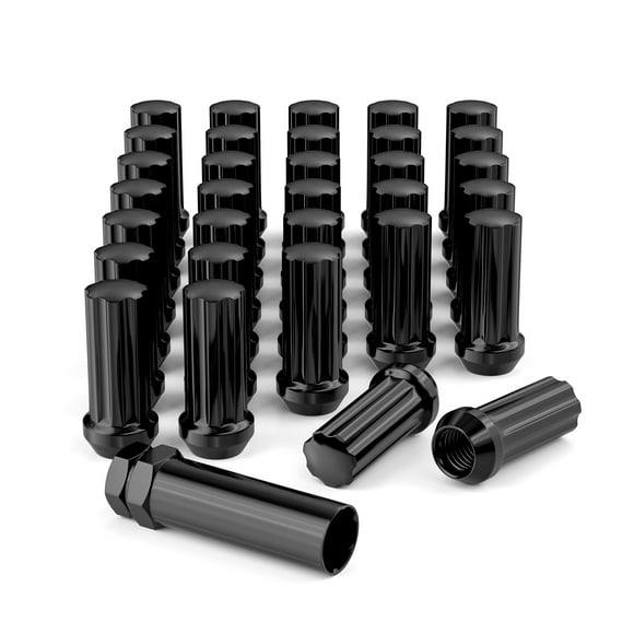 9/16-18 Wheel Lug Nuts 32pcs 9/16x18 Lug Nut 2 inch Long Spline Drive Cone Seat with 1 Socket Key for 1994-2011 Ram 2500 3500 8 Lug Aftermarket Wheels