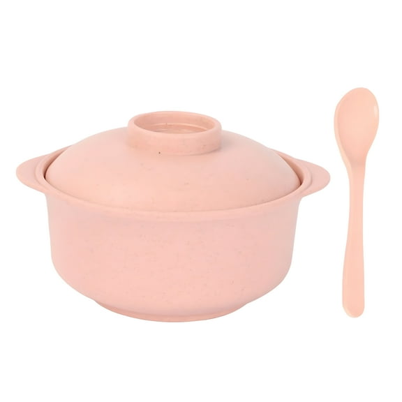 ACDANC 3Pcs Wheat Straw Bowls Wheat Straw Unbreakable Microwave Soup Mugs with Lids and Handles one-Piece Molding Ramen Noodle Cooker Pink
