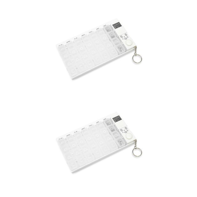 Monstrate Caja de recordatorio de pastillas de 28 rejillas semanal de ABS para el hogar con alarma electrónica, organizador de tabletas de viaje para Blanco 2piezas Monstrate CBP157930