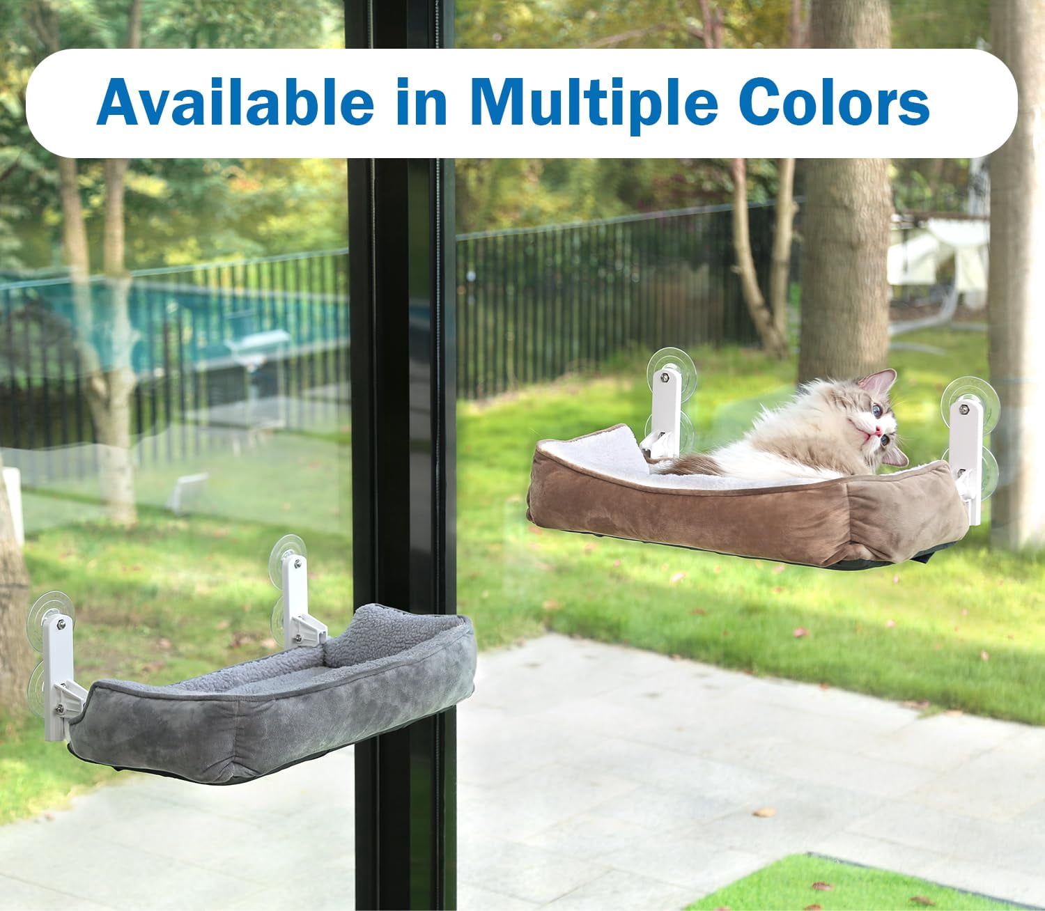 Foldable Cat Hammock For Window With Bolster - Cordless  Fold-up Three-side Bolstered Machine Washable Fluffy Bed Robust Metal Frame Perch Large Cats And Kittens Gray