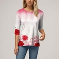 thumbnail image 6 of Womens 2025 Fall 3/4 Sleeve Crew Neck Blouse Fashion Print Casual Loose Fit Shirt Top, 6 of 6