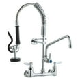 thumbnail image 2 of Commercial Wall-Mount Kitchen Faucet with Pre-Rinse Sprayer, 21" Height, 8" Centerset, 12" Swing Spout, Pull-Down Spray, Brass Construction for 1/2/3 Compartment Sinks, 2 of 11